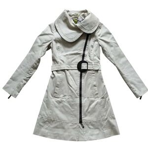 SOIA & KYO FUNNEL NECK  BELTED TRENCH COAT, ZIP FRONT SZ SMALL